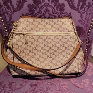 Karl Lagerfeld Tan and Cream Shoulder Bag